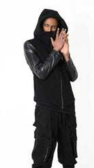 A33B LM18225 SPORT JACKET Regular Wool Cloth & Leather Black