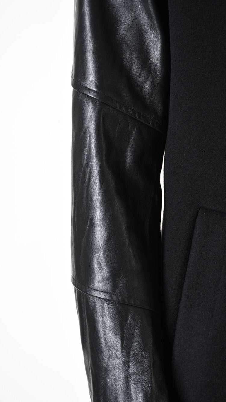 A33B LM183 COAT Regular Wool Cloth 860gr. & Vegetable-tanned Leather Black