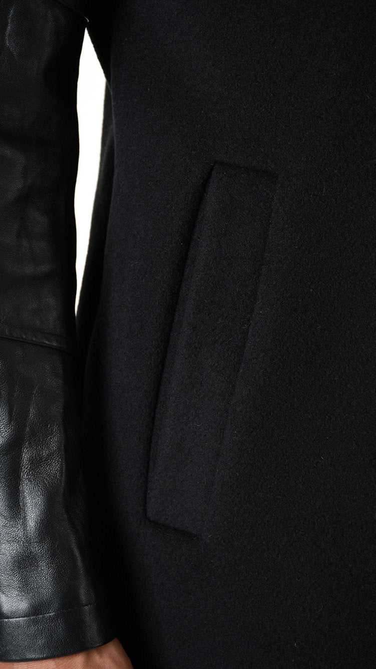 A33B LM183 COAT Regular Wool Cloth 860gr. & Vegetable-tanned Leather Black