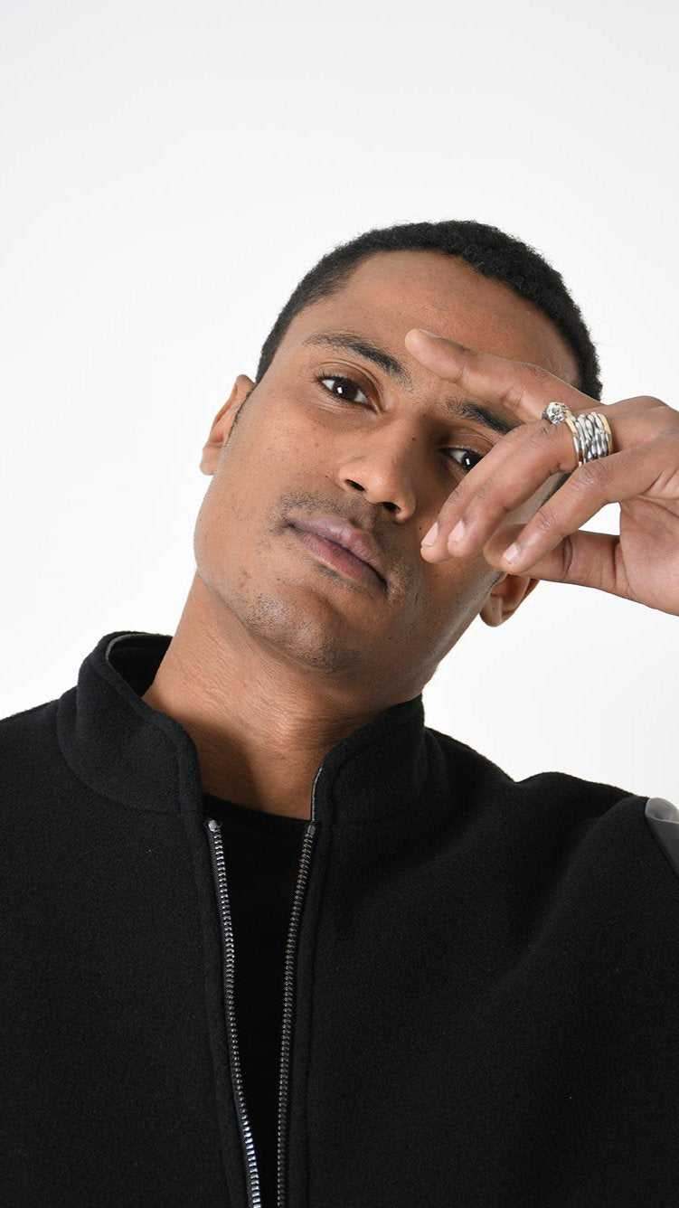 A33B LM183 COAT Regular Wool Cloth 860gr. & Vegetable-tanned Leather Black