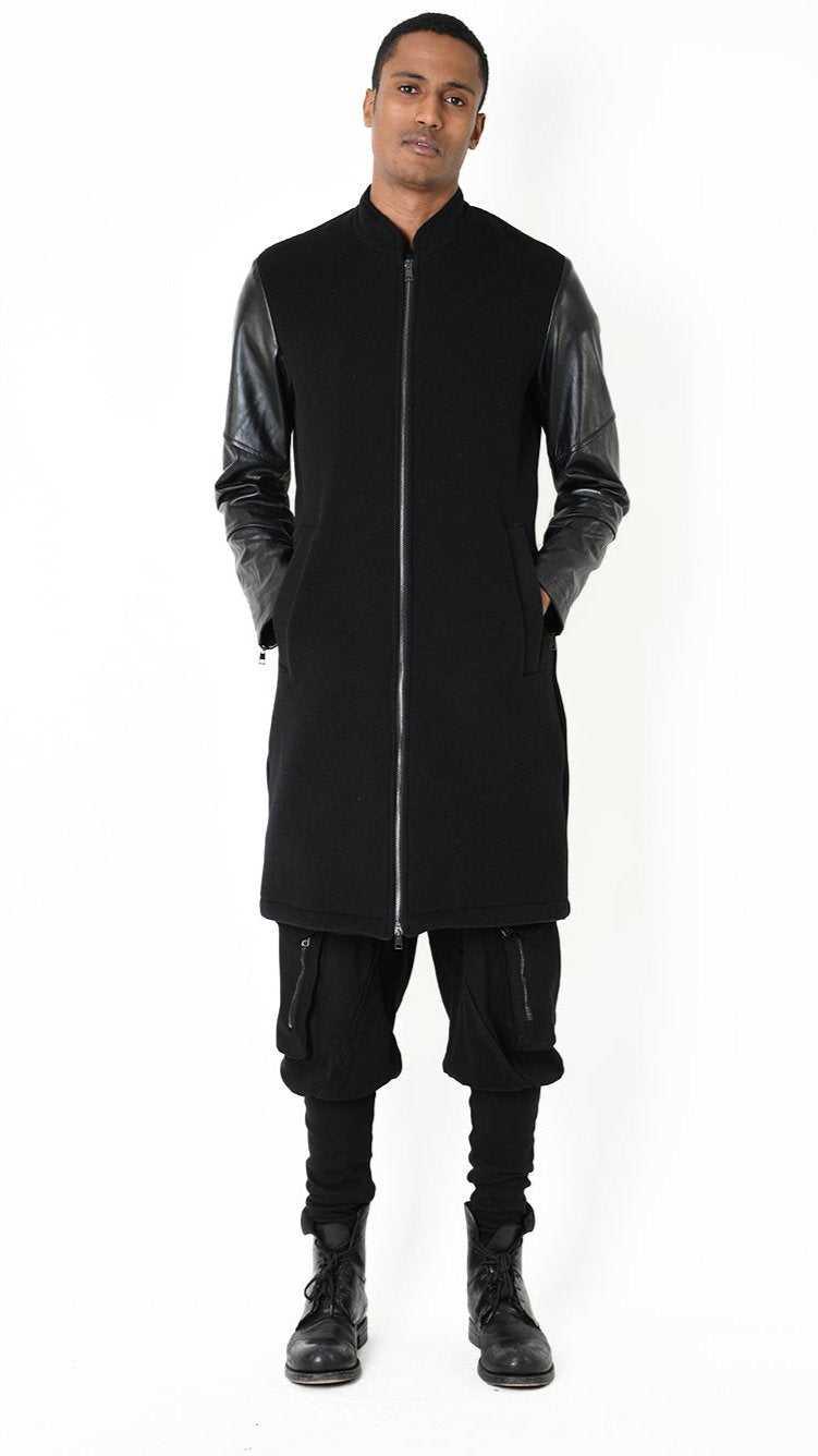 A33B LM183 COAT Regular Wool Cloth 860gr. & Vegetable-tanned Leather Black