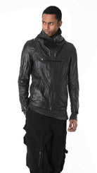 A33B LM18425 SPORT JACKET Leather Removable Hood Black