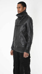 A33B LM18425 SPORT JACKET Leather Removable Hood Black
