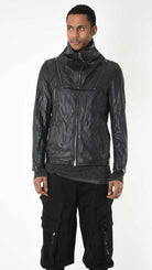 A33B LM18425 SPORT JACKET Leather Removable Hood Black