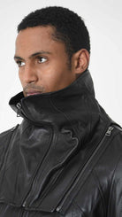 A33B LM18425 SPORT JACKET Leather Removable Hood Black