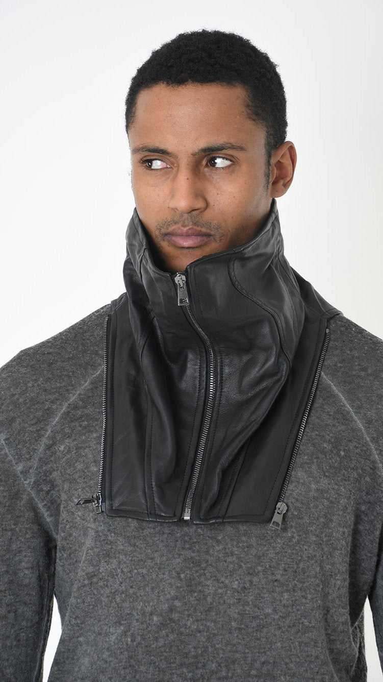 A33B LM18425 SPORT JACKET Leather Removable Hood Black