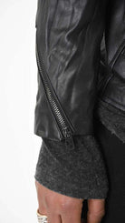 A33B LM18425 SPORT JACKET Leather Removable Hood Black