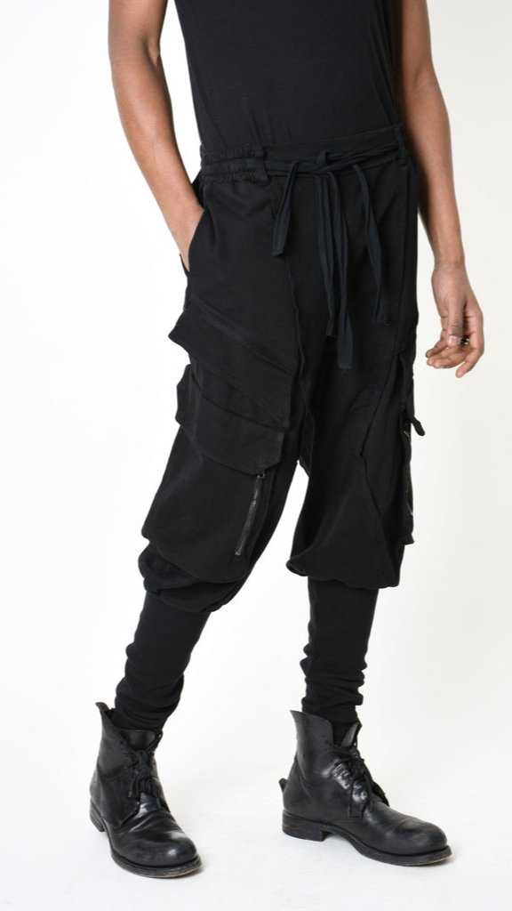 A33B LM19125 TROUSER Cargo Cotton Stretch Dyed Hot Black.