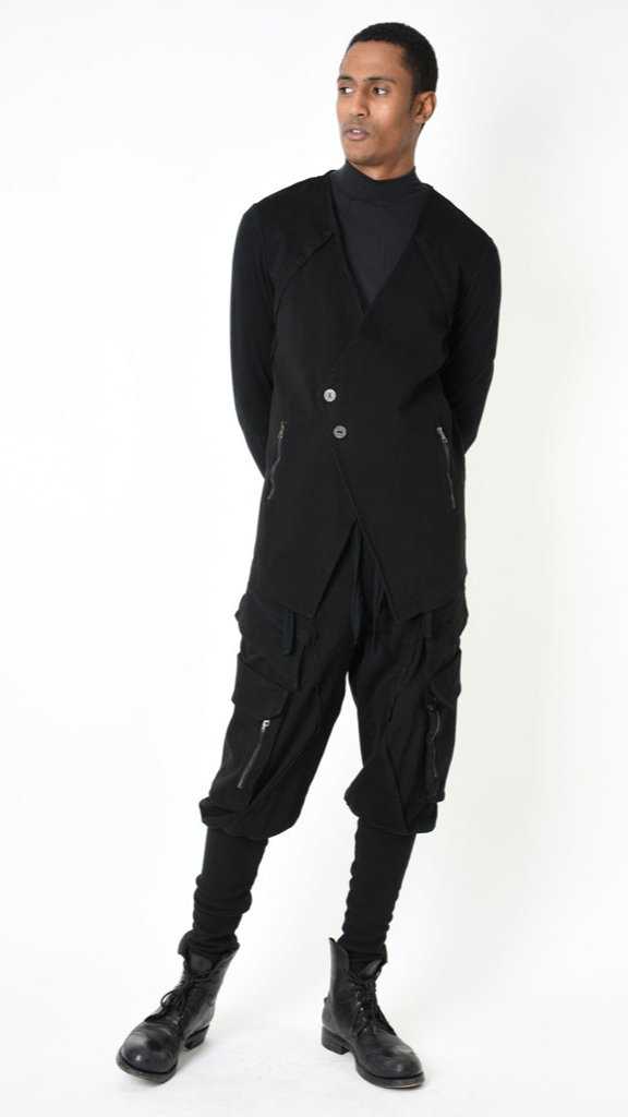 A33B LM19125 TROUSER Cargo Cotton Stretch Dyed Hot Black.