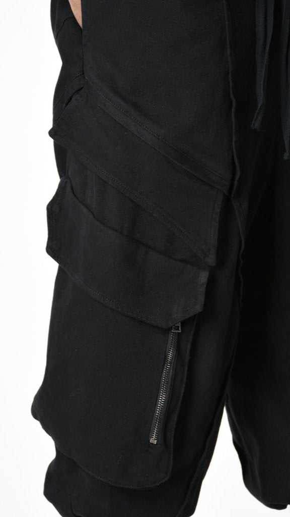 A33B LM19125 TROUSER Cargo Cotton Stretch Dyed Hot Black