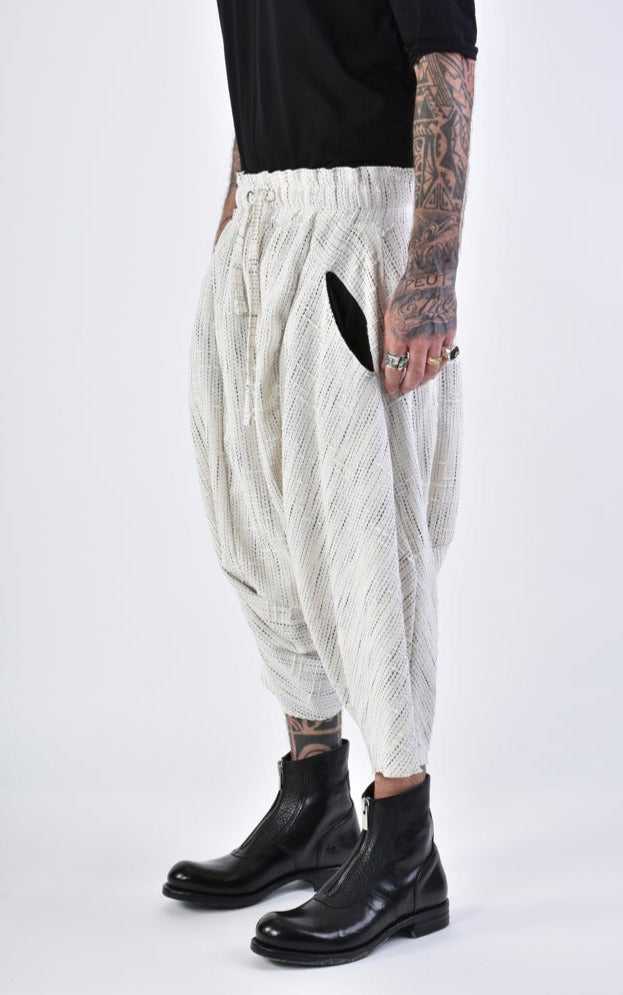 A33M LM10424 TROUSER/SHORT Over Low Crotch Cotton & Linen UNISEX U White 258 Pants Crop Pants & Shorts LA HAINE INSIDE US TEPHRA