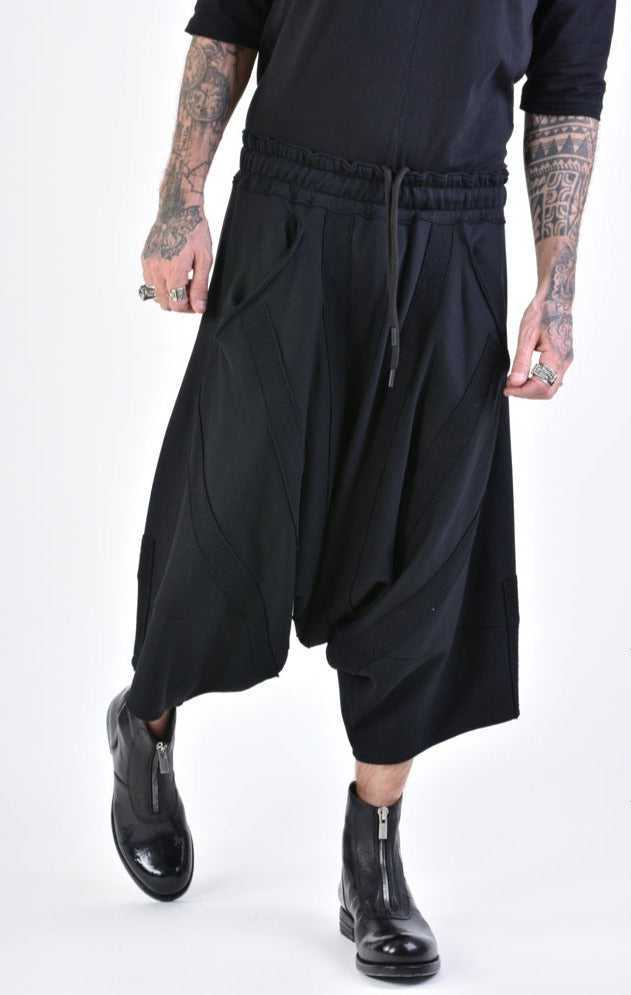 A33M LM12724 TROUSER/SHORT Oversize Low Crotch Fleece & Patch UNISEX U Black.