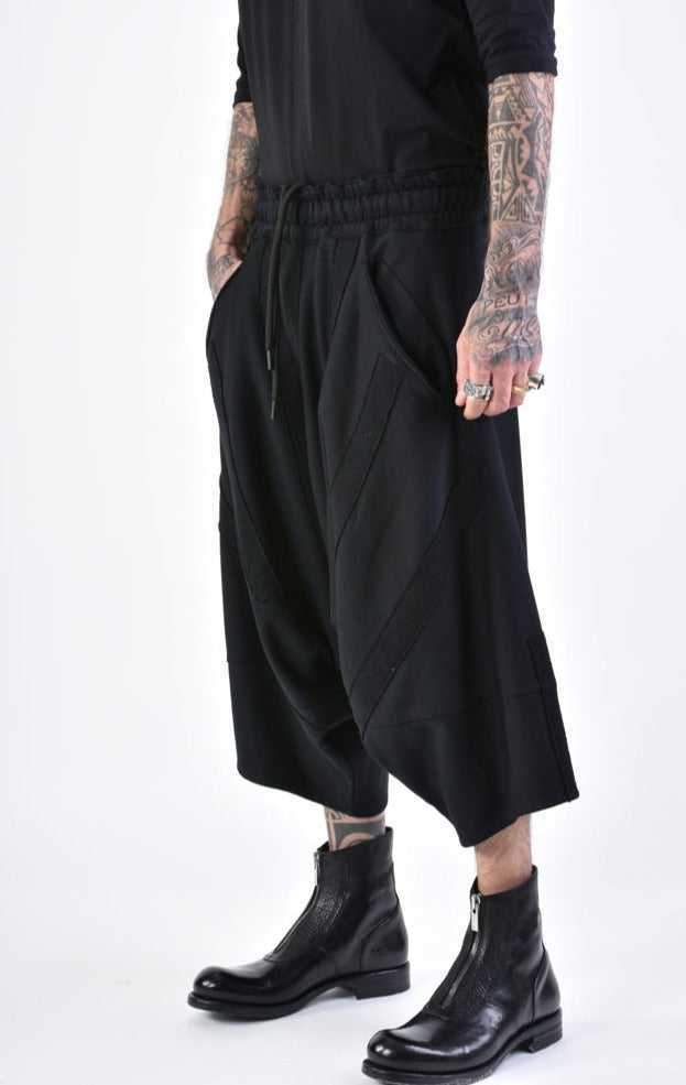 A33M LM12724 TROUSER/SHORT Oversize Low Crotch Fleece & Patch UNISEX U Black