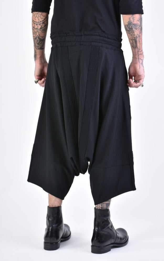 A33M LM12724 TROUSER/SHORT Oversize Low Crotch Fleece & Patch UNISEX U Black