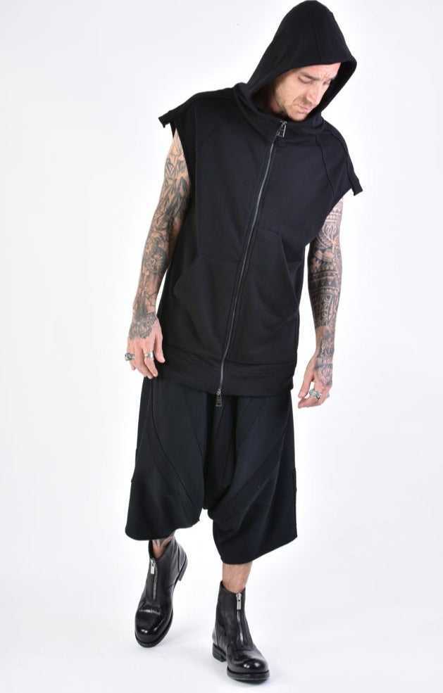 A33M LM12724 TROUSER/SHORT Oversize Low Crotch Fleece & Patch UNISEX U Black.