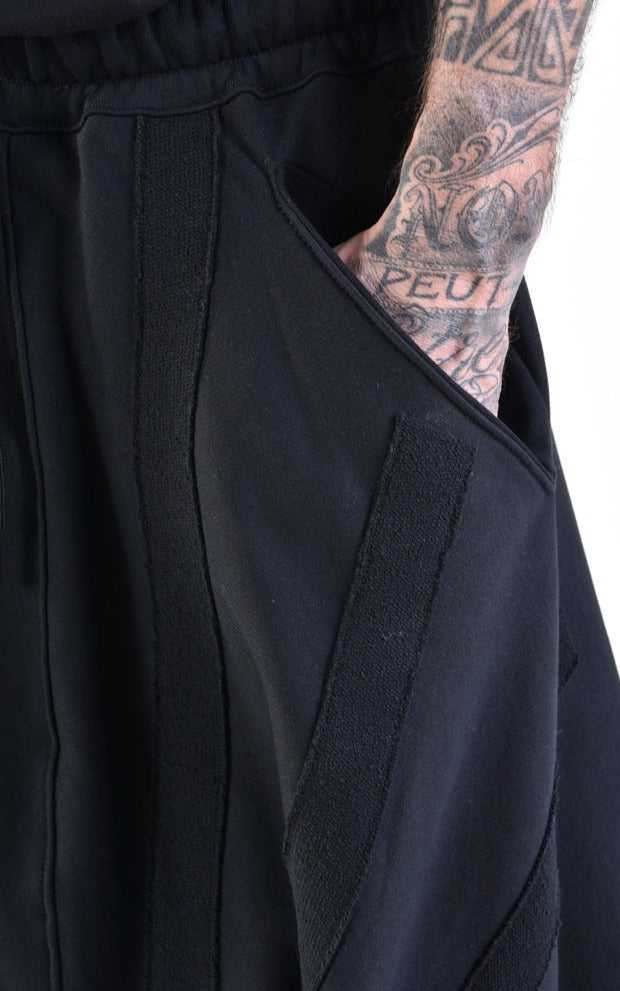 A33M LM12724 TROUSER/SHORT Oversize Low Crotch Fleece & Patch UNISEX U Black