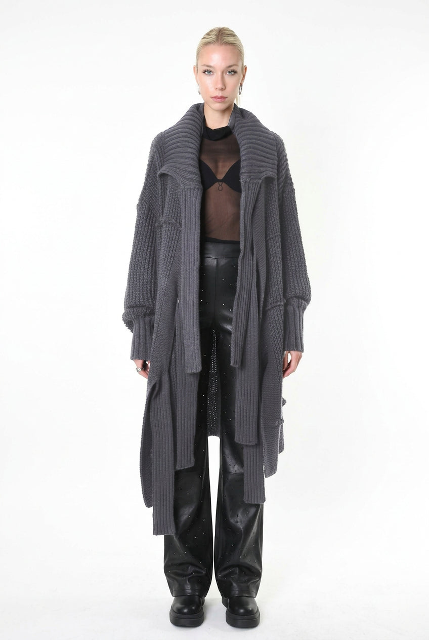 A33M LM28125 CARDIGAN Over Long Thickness 3 UNISEX U Black - Green - Grey