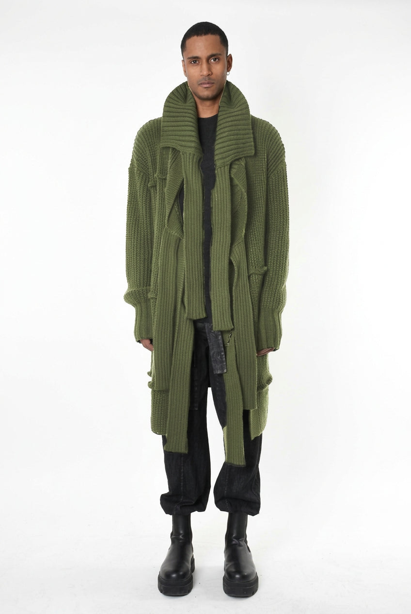 A33M LM28125 CARDIGAN Over Long Thickness 3 UNISEX U Black - Green - Grey