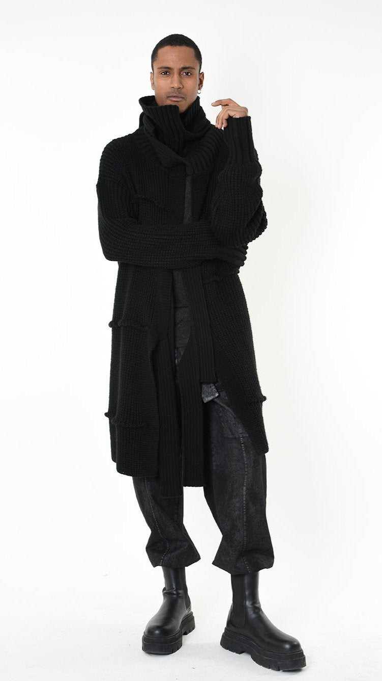 A33M LM28125 CARDIGAN Over Long Thickness 3 UNISEX U Black - Green - Grey