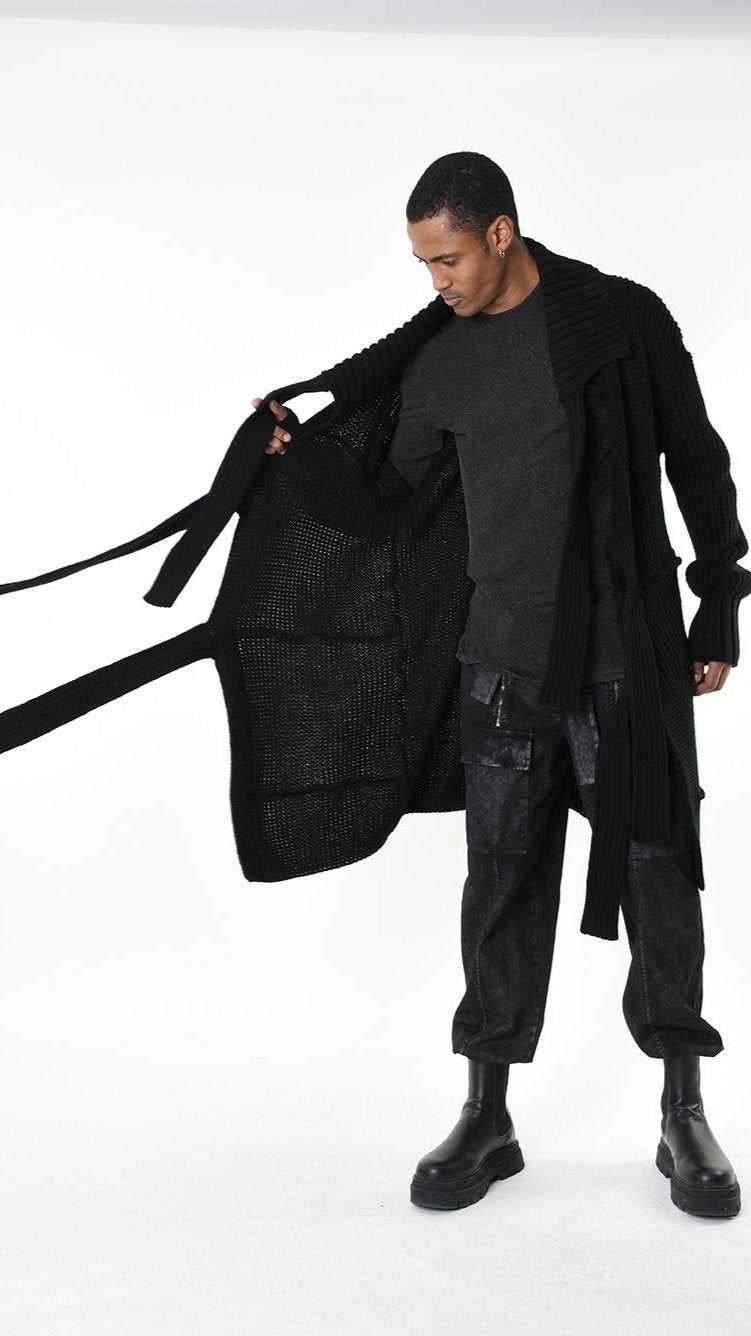 A33M LM28125 CARDIGAN Over Long Thickness 3 UNISEX U Black - Green - Grey