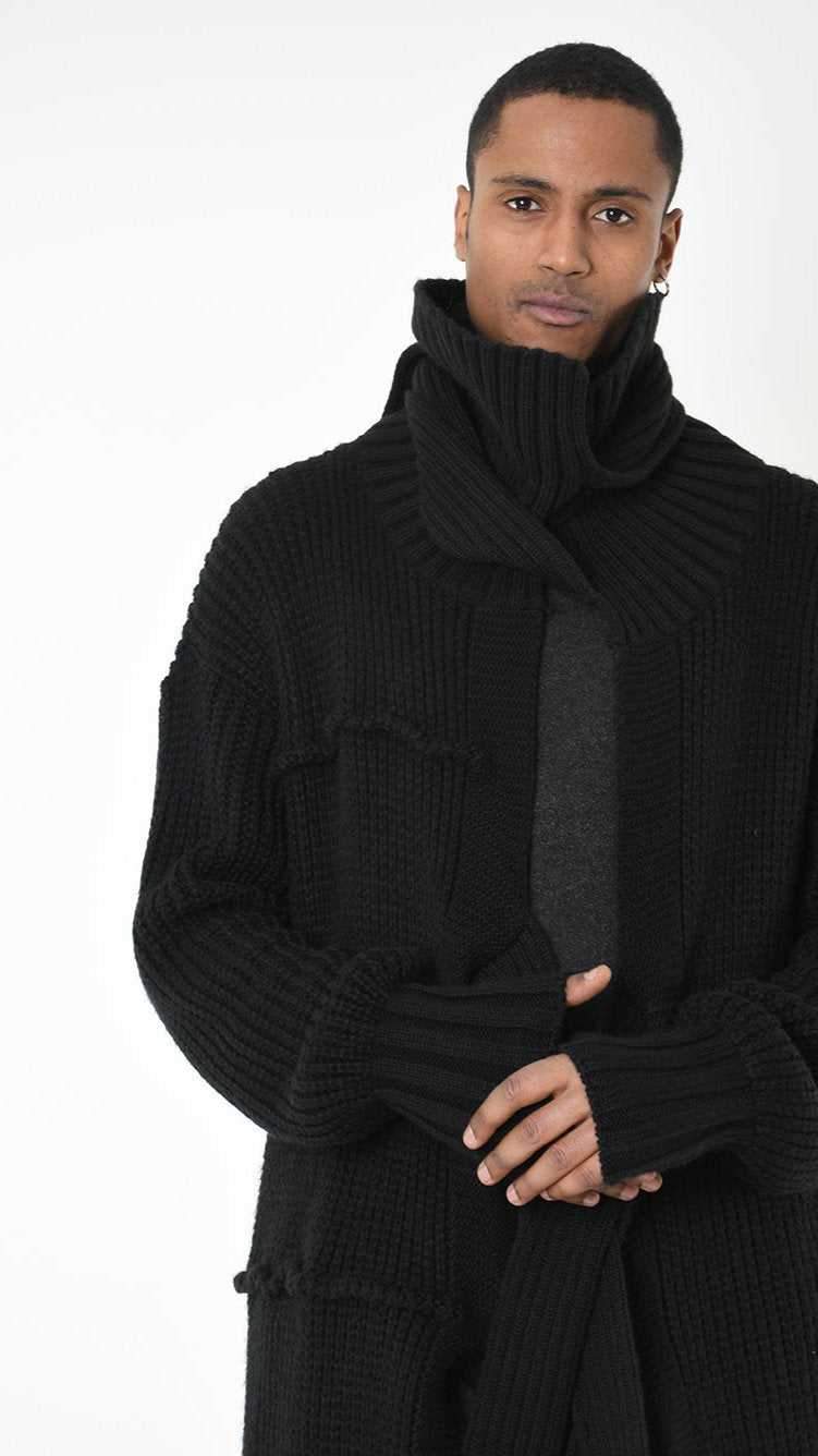 A33M LM28125 CARDIGAN Over Long Thickness 3 UNISEX U Black - Green - Grey