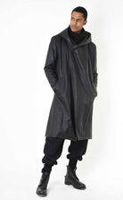 A33P LM24925 COAT Long Comfort Faux Leather Graphite Black