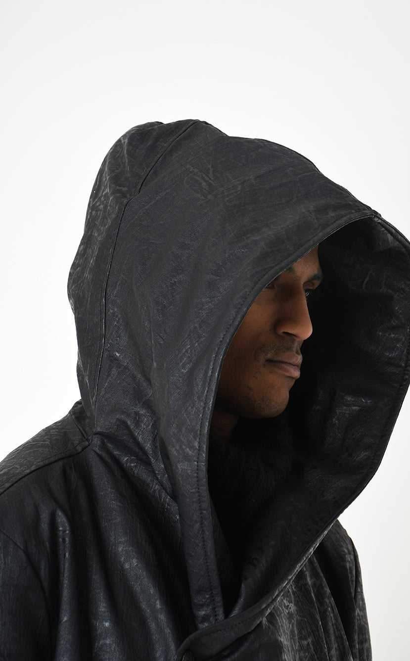 A33P LM24925 COAT Long Comfort Faux Leather Graphite Black