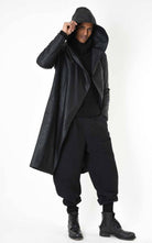 A33P LM24925 COAT Long Comfort Faux Leather Graphite Black