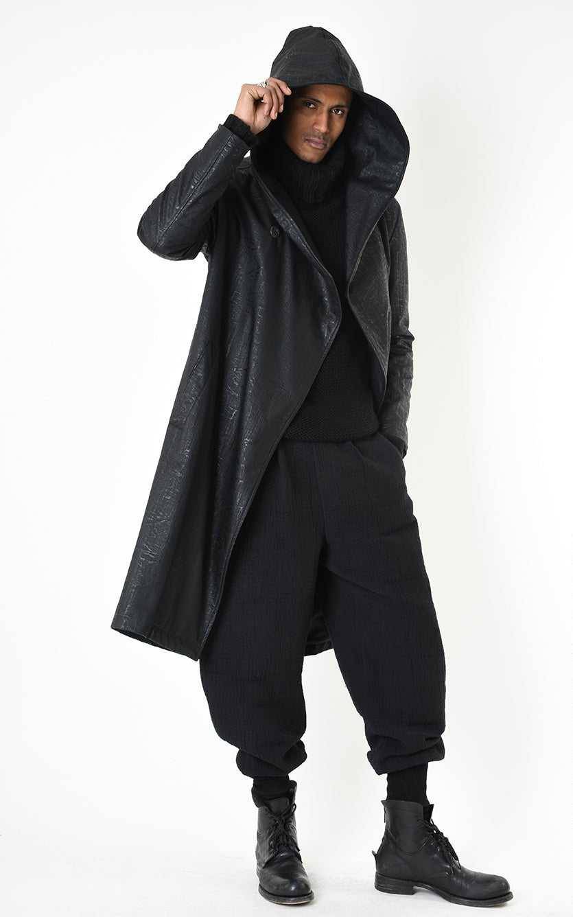 A33P LM24925 COAT Long Comfort Faux Leather Graphite Black