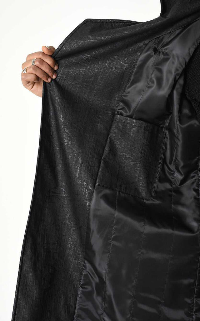 A33P LM24925 COAT Long Comfort Faux Leather Graphite Black.