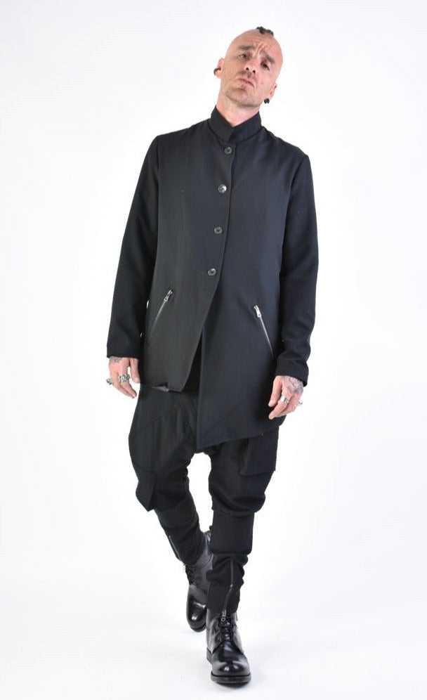 A33R LM12224 JACKET Stretch Asymmetric Regular Fluid Black.