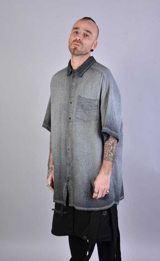 A33V LM073 GREY Cotton Double Gauze Oversize Shirt.