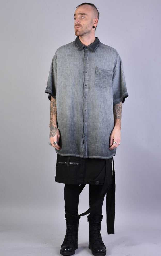 A33V LM073 GREY Cotton Double Gauze Oversize Shirt.