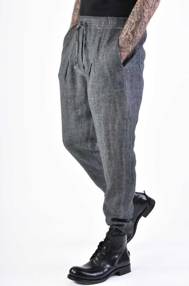 A33V LM10824 TROUSER Regular Linen Dyed Cold Black/Grey.