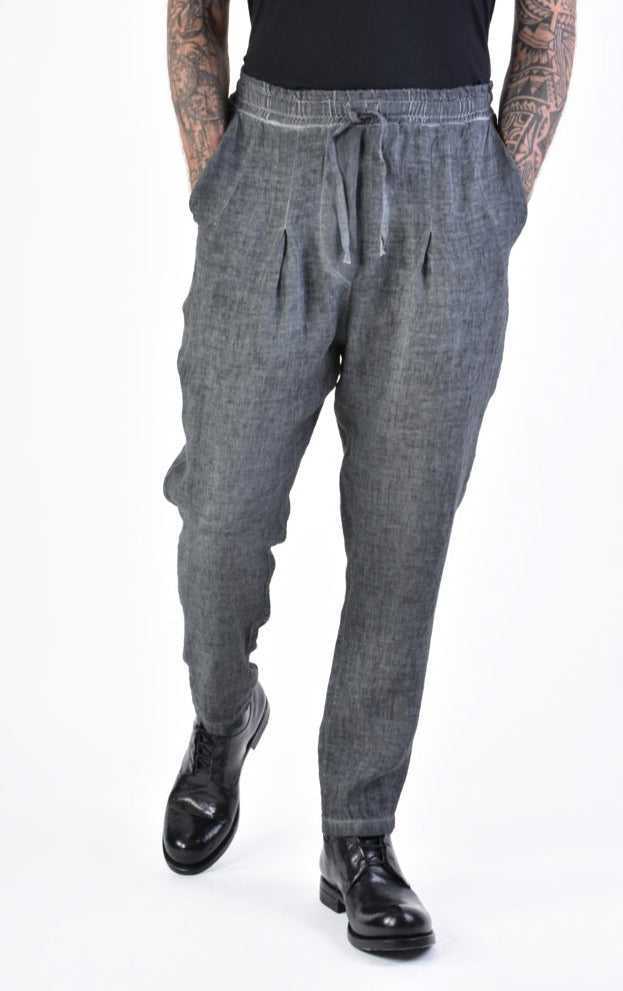 A33V LM10824 TROUSER Regular Linen Dyed Cold Black/Grey 168 Pants trousers men LA HAINE INSIDE US TEPHRA