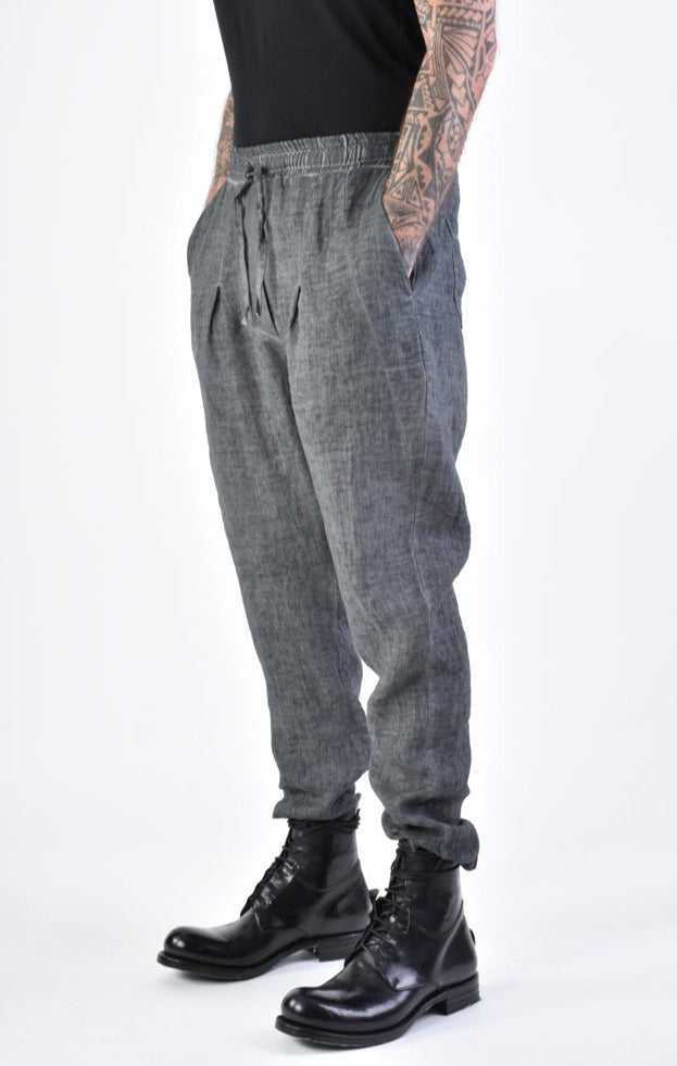 A33V LM10824 TROUSER Regular Linen Dyed Cold Black/Grey.