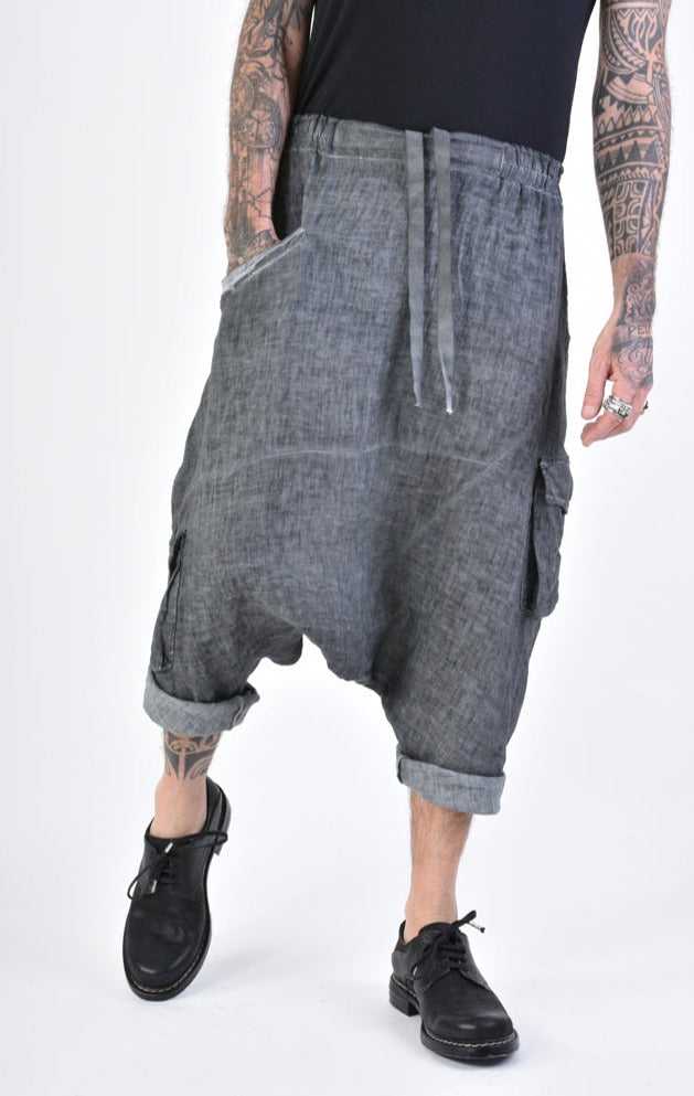 A33V LM10924 TROUSER Low Crotch Linen Dyed Cold Black/Grey 198 Pants Mens Designer Collection SS24 LA HAINE INSIDE US TEPHRA