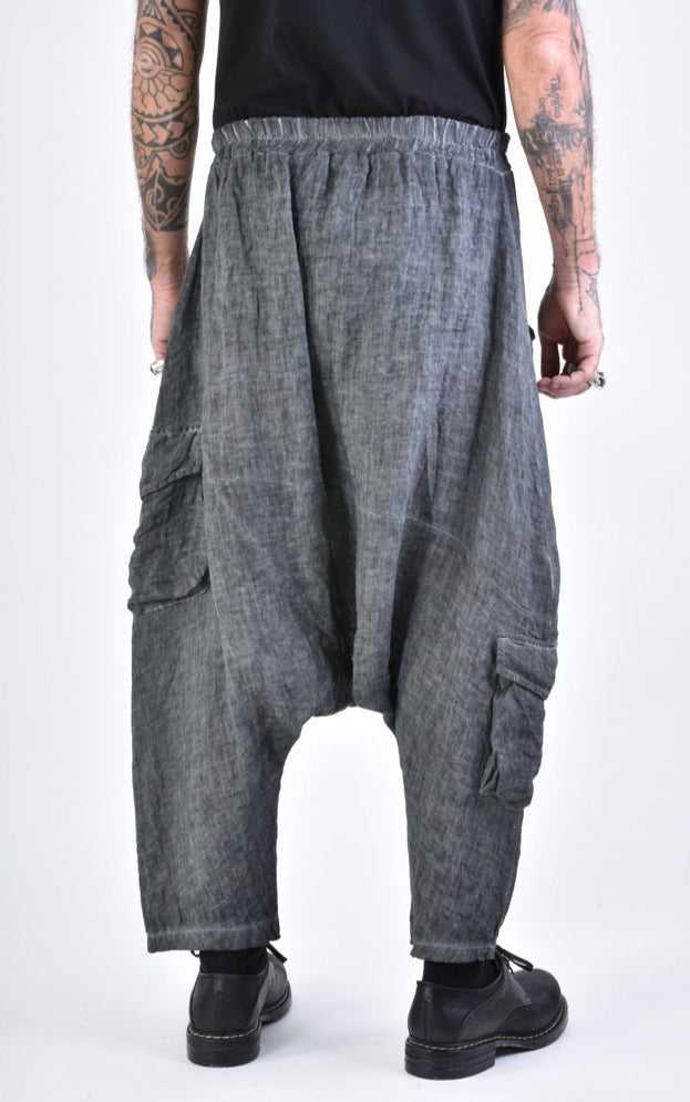 A33V LM10924 TROUSER Low Crotch Linen Dyed Cold Black/Grey 198 Pants Mens Designer Collection SS24 LA HAINE INSIDE US TEPHRA