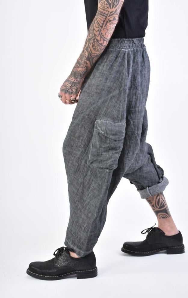 A33V LM10924 TROUSER Low Crotch Linen Dyed Cold Black/Grey 198 Pants Mens Designer Collection SS24 LA HAINE INSIDE US TEPHRA