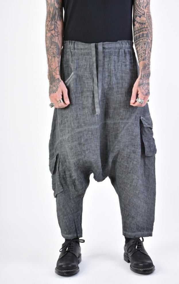 A33V LM10924 TROUSER Low Crotch Linen Dyed Cold Black/Grey 198 Pants trousers men LA HAINE INSIDE US TEPHRA