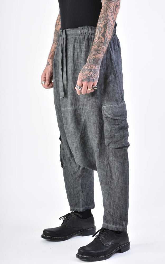 A33V LM10924 TROUSER Low Crotch Linen Dyed Cold Black/Grey.