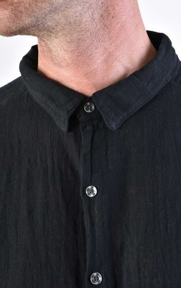 A33V LM11624 SHIRT Regular Gauze Cotton Dyed Hot Black.