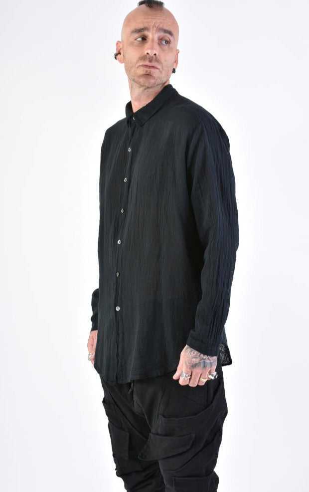 A33V LM11624 SHIRT Regular Gauze Cotton Dyed Hot Black.