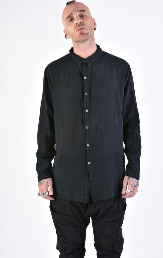 A33V LM11624 SHIRT Regular Gauze Cotton Dyed Hot Black.