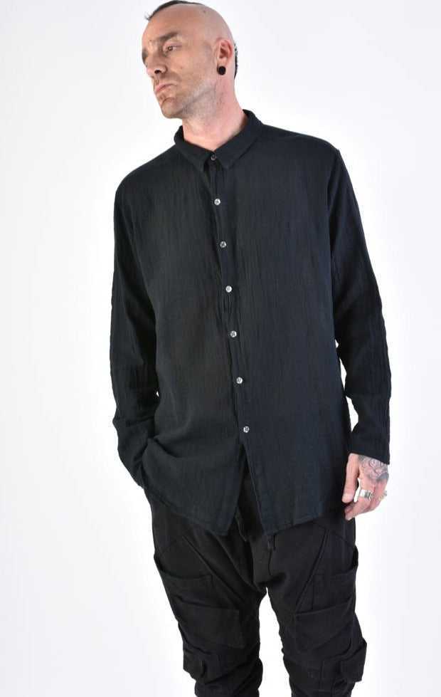 A33V LM11624 SHIRT Regular Gauze Cotton Dyed Hot Black.