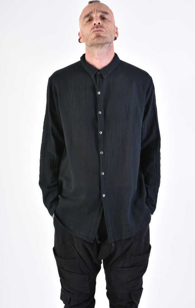 A33V LM11624 SHIRT Regular Gauze Cotton Dyed Hot Black.