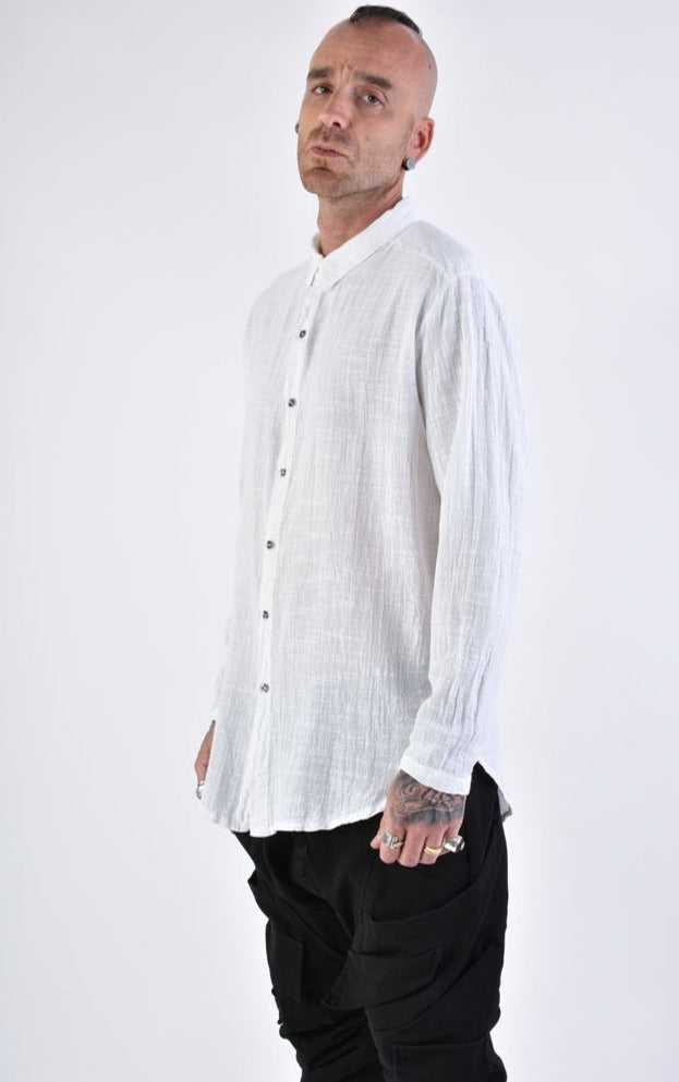 A33V LM11624 SHIRT Regular Gauze Cotton Dyed Hot White.