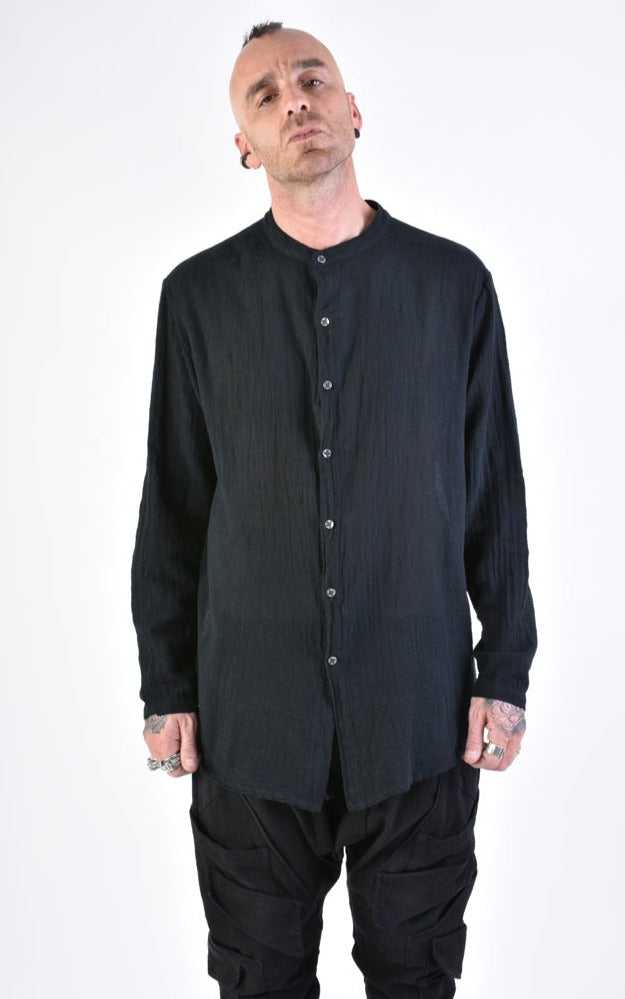 A33V LM11824 SHIRT Regular Gauze Cotton Dyed Hot Black.