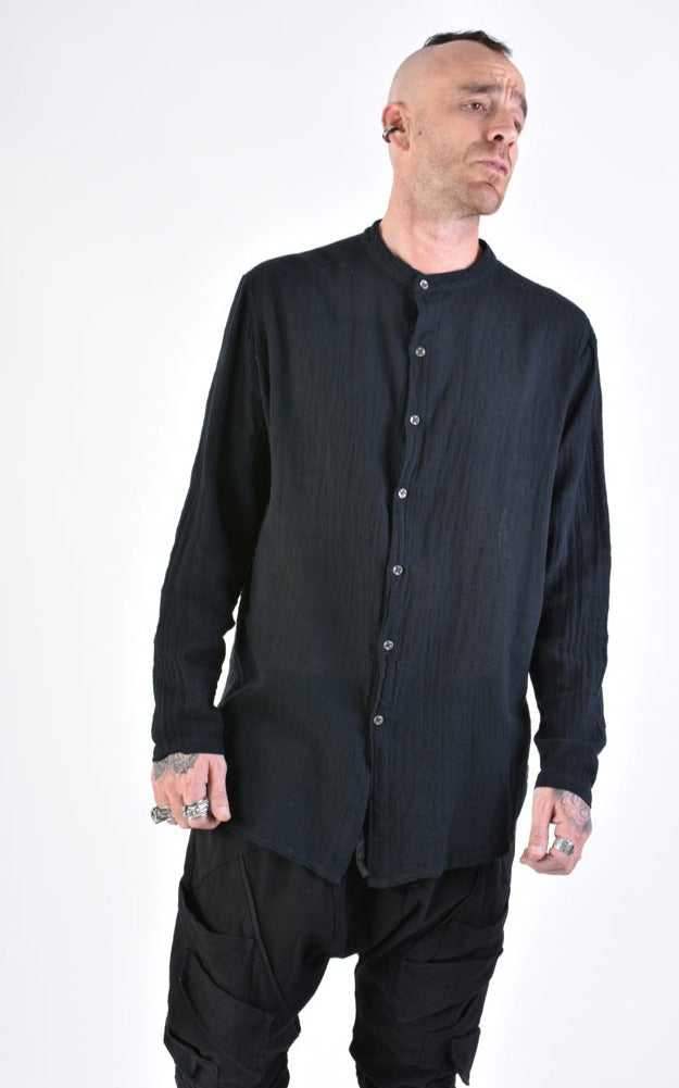 A33V LM11824 SHIRT Regular Gauze Cotton Dyed Hot Black