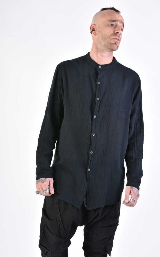 A33V LM11824 SHIRT Regular Gauze Cotton Dyed Hot Black.